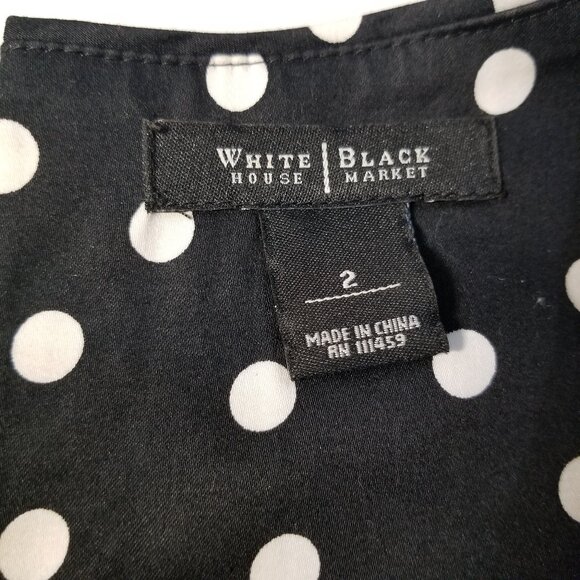 White House Black Market brand polka dot top in black with pink belt, size 2 - Picture 11 of 11
